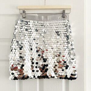 Silver Sequin Mini Skirt